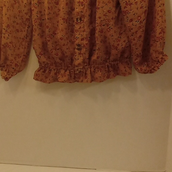 Moon & Stars floral mustard button front blouse size Medium - Picture 3 of 6
